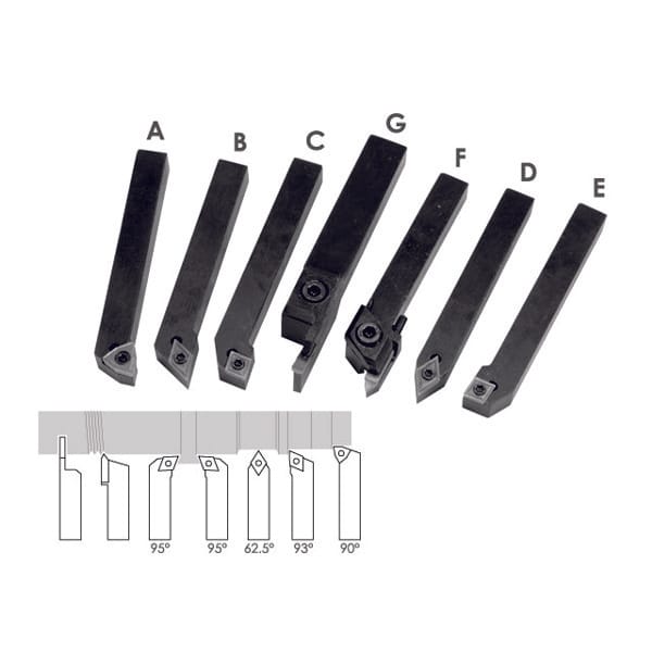 7-Piece 1/4" Indexable Turning Tool Set With Carbide Inserts - Lathe Tool Holder Kit