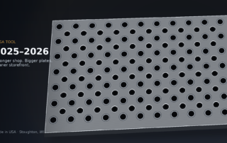 Modular fixture plate with two nestled 1.25″ Tosa Tool grids — threaded holes and Ø.5010″ bores